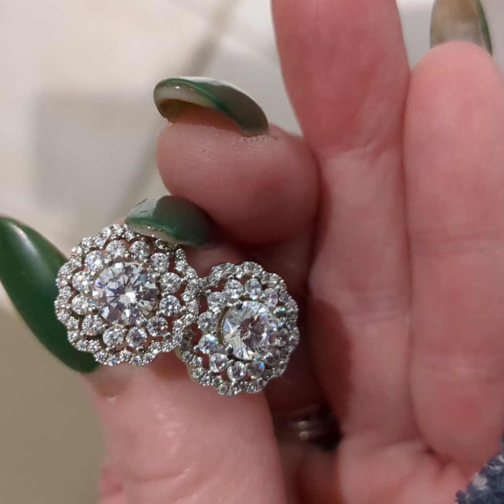 Sterling Silver CZ large sparkling studs